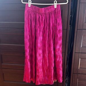 Women's Fuchsia Crinkled Maxi Skirt with Elastic Waist